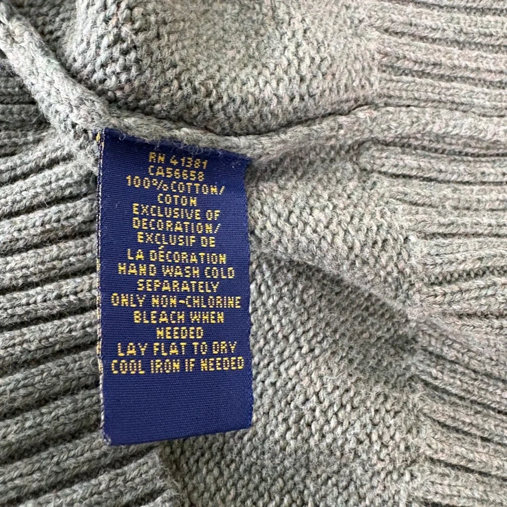 Polo Ralph Lauren Sweater Men Medium Green Button Mock Neck Cotton Knit Pullover